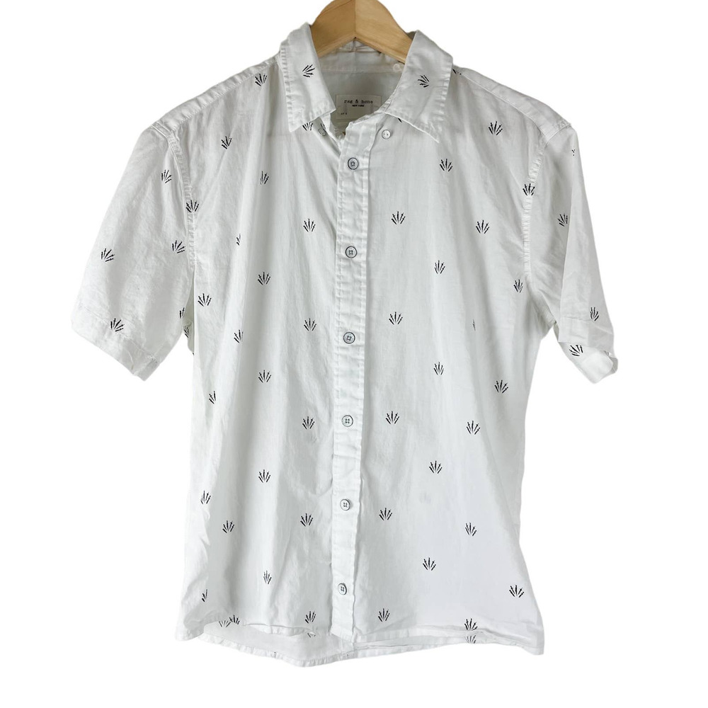 Rag & Bone Shirt Mens Small White Printed Button Down Short Sleeve